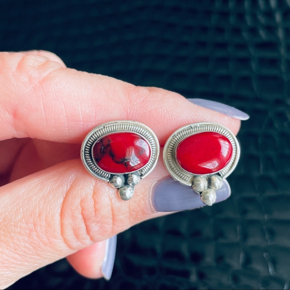 Vintage ATI Mexico Red Jasper Sterling Silver Pendant Necklace Earrings … - Picture 8 of 9